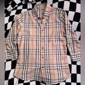 Burberry Beige and Red Plaid Button Down Shirt